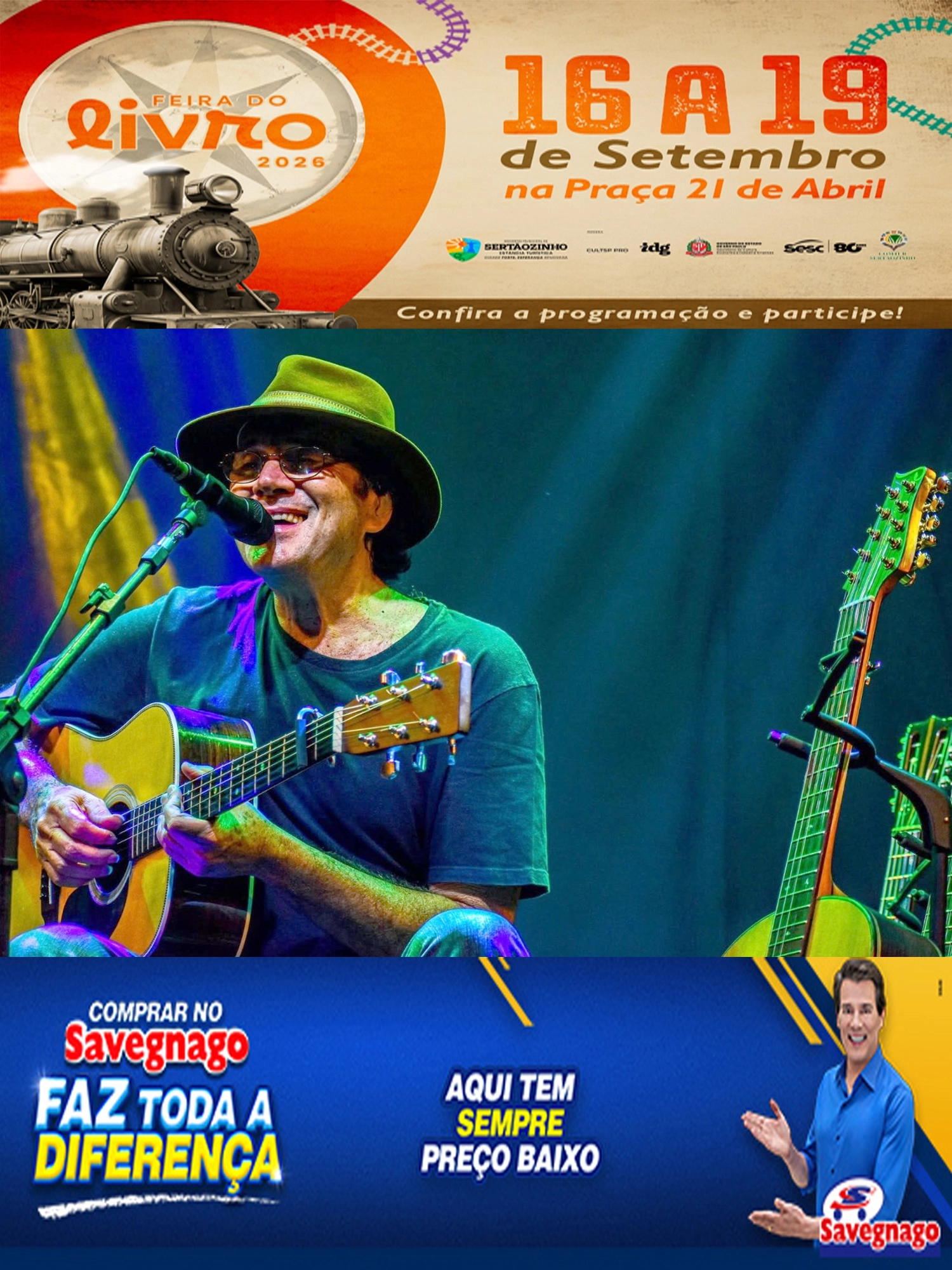 Almir Sater faz show gratuito na Feira do Livro de Sertãozinho, nesta quinta, dia 17