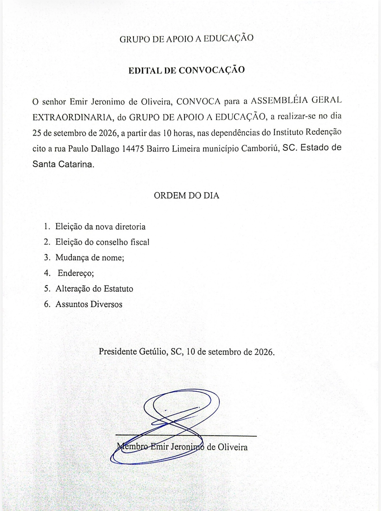 GRUPO DE APOIO A EDUCAÇÃO EDITAL DE CONVOCAÇÃO