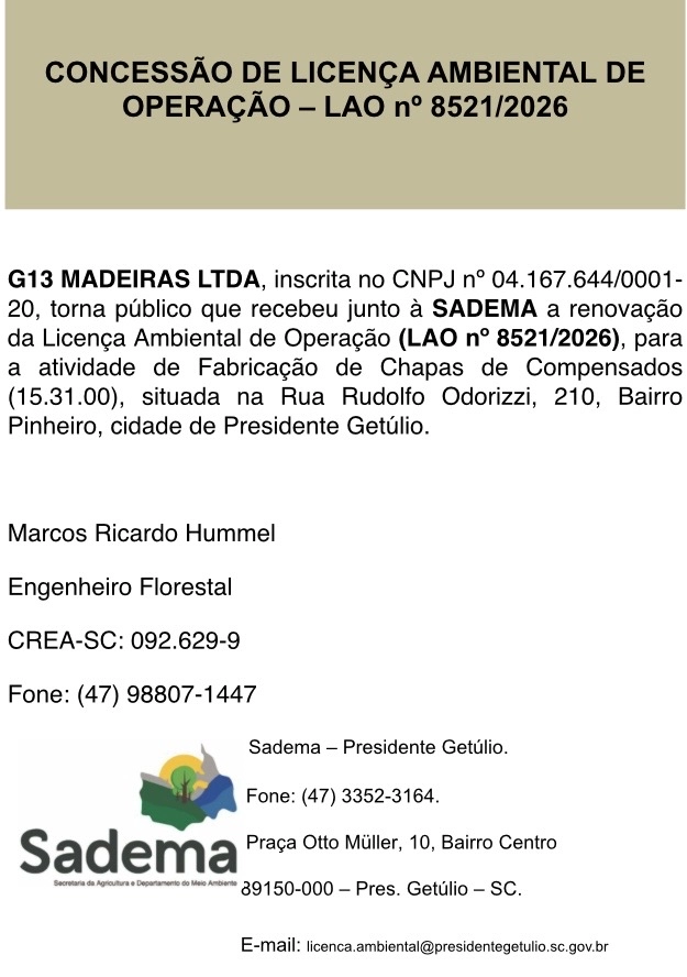 CONCESSÃO DE LICENÇA AMBIENTAL DE OPERAÇÃO – LAO nº 8521/2026