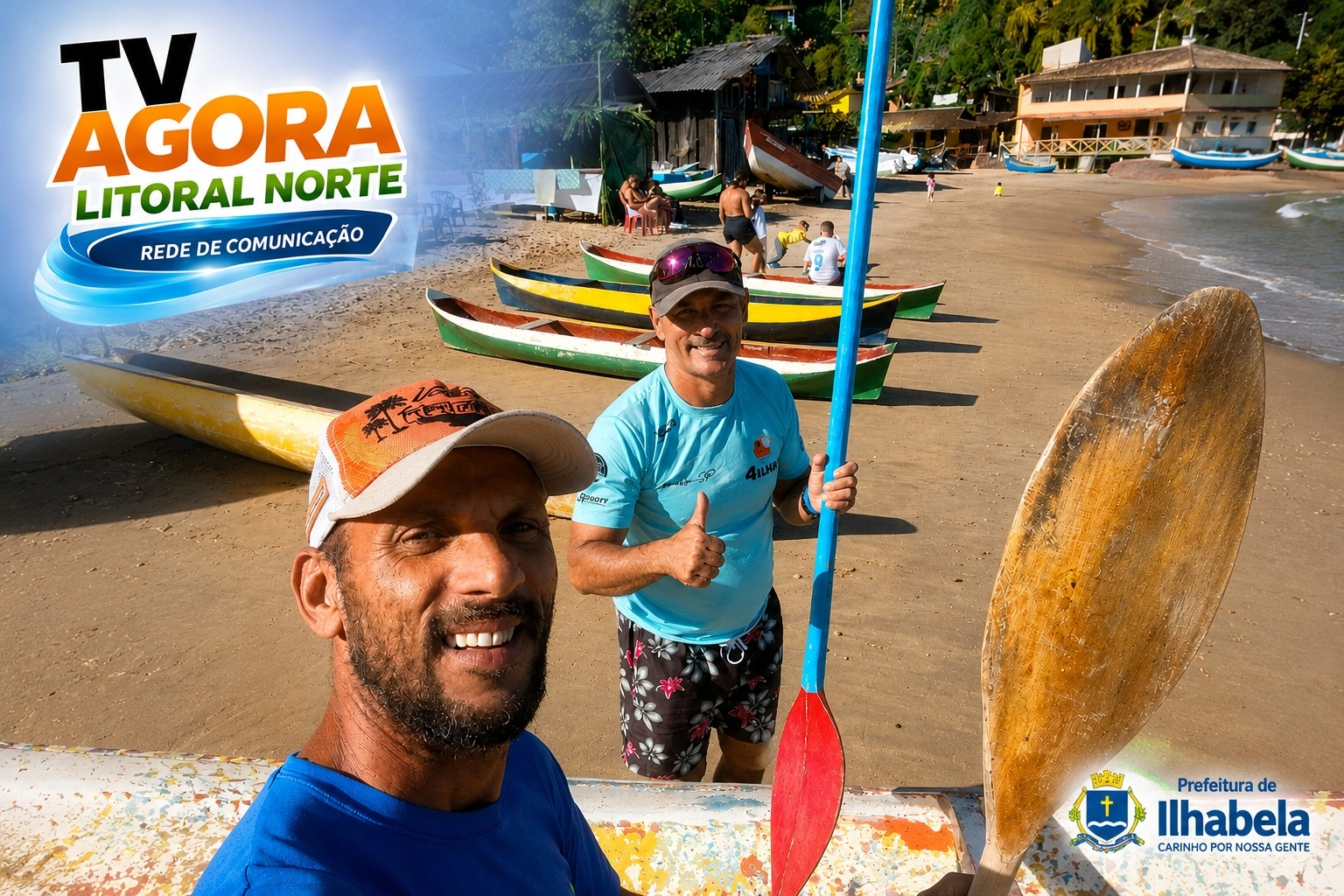 Dupla de Ilhabela representa o município na Corrida de Canoa Caiçara durante Festa Caiçara de Ubatuba