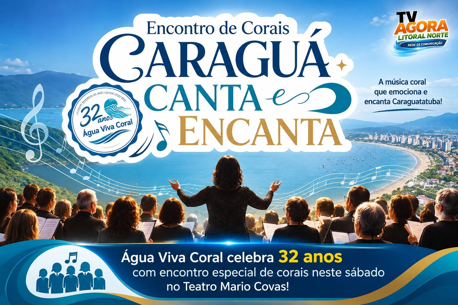 Água Viva Coral celebra 32 anos com encontro gratuito de corais no Teatro Mario Covas, em Caraguatatuba
