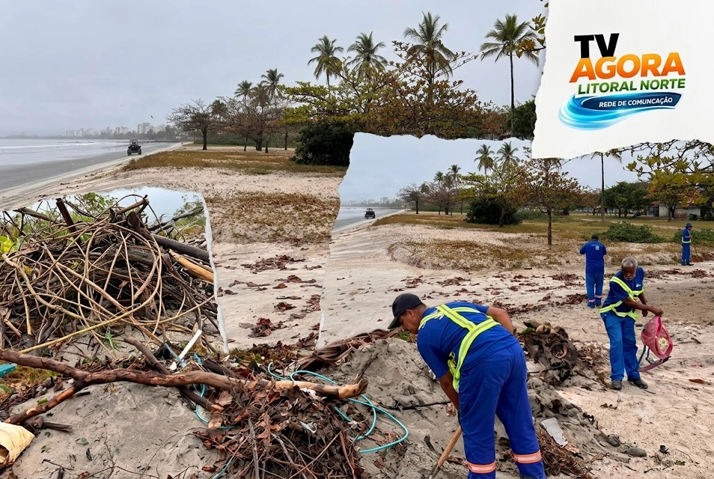 Praia do Centro tem 350 kg de resíduos retirados após descarte irregular em Caraguatatuba