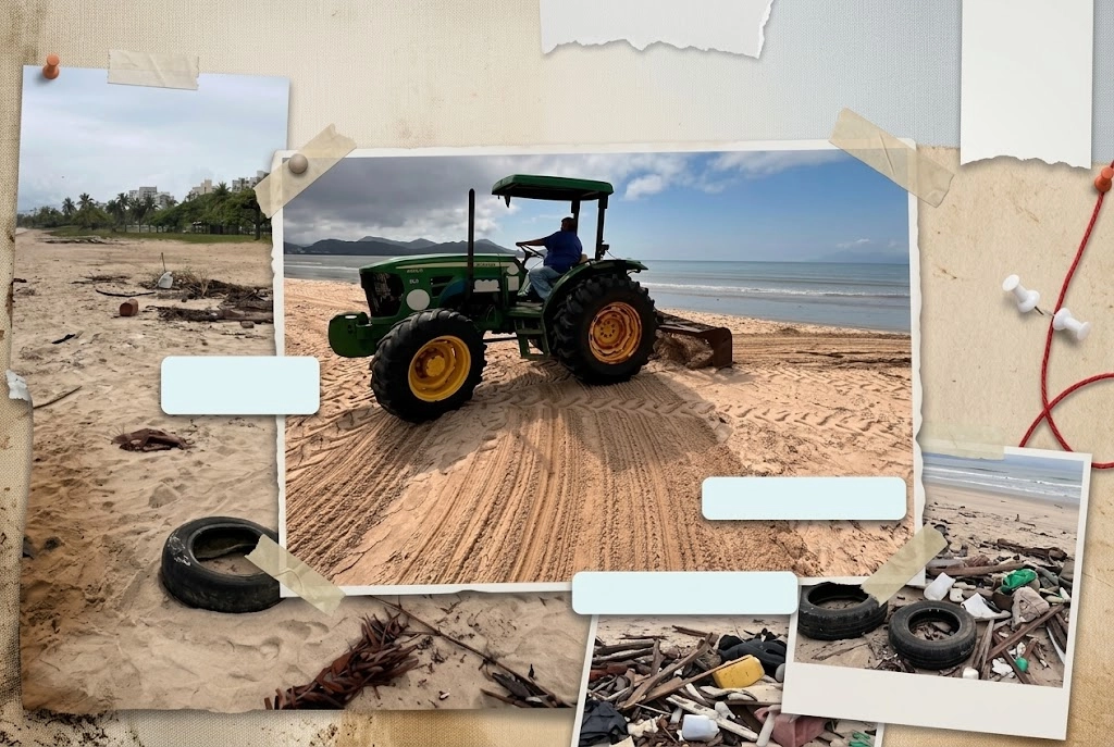 Pneus e partes de televisores são encontrados em mutirão nas praias de Caraguatatuba