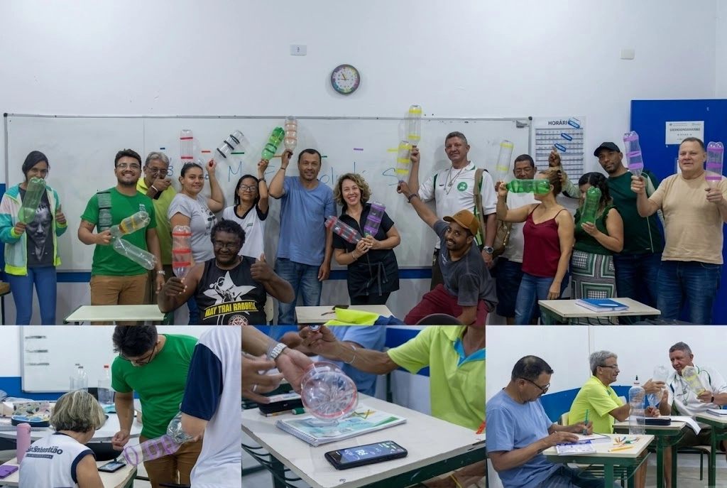 Garrafas PET viram instrumentos e levam música à sala de aula em São Sebastião