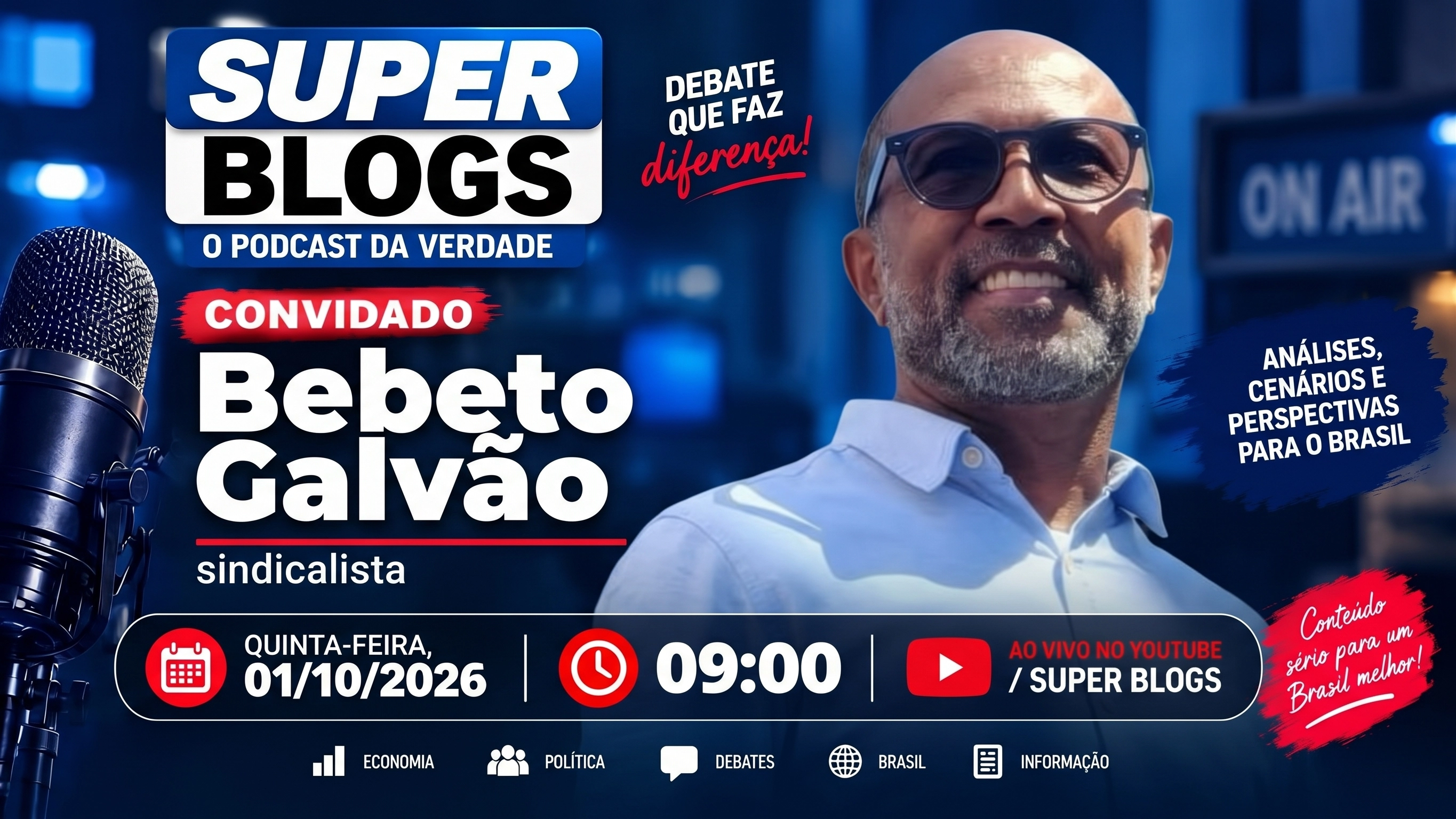 Super Blogs BA debate conjuntura política e reta final das eleições 2026 com Bebeto Galvão nesta quinta-feira (01)